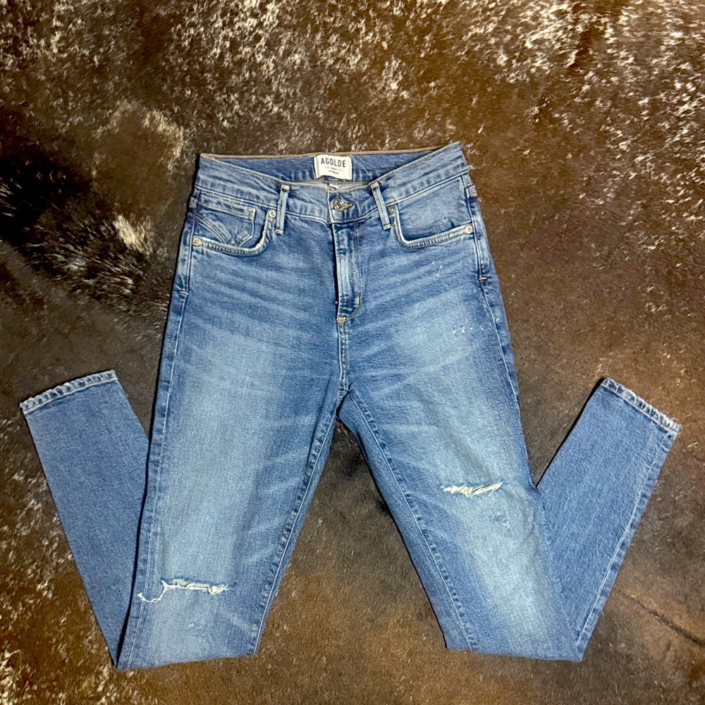 Agolde Women's Skinny Jeans - Medium Blue Distressed